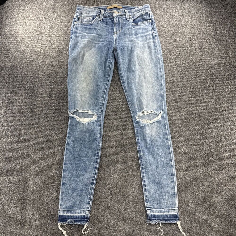 Joe’s Jeans Women’s 26 Blue Distressed Skinny Stretch Denim Raw Hem